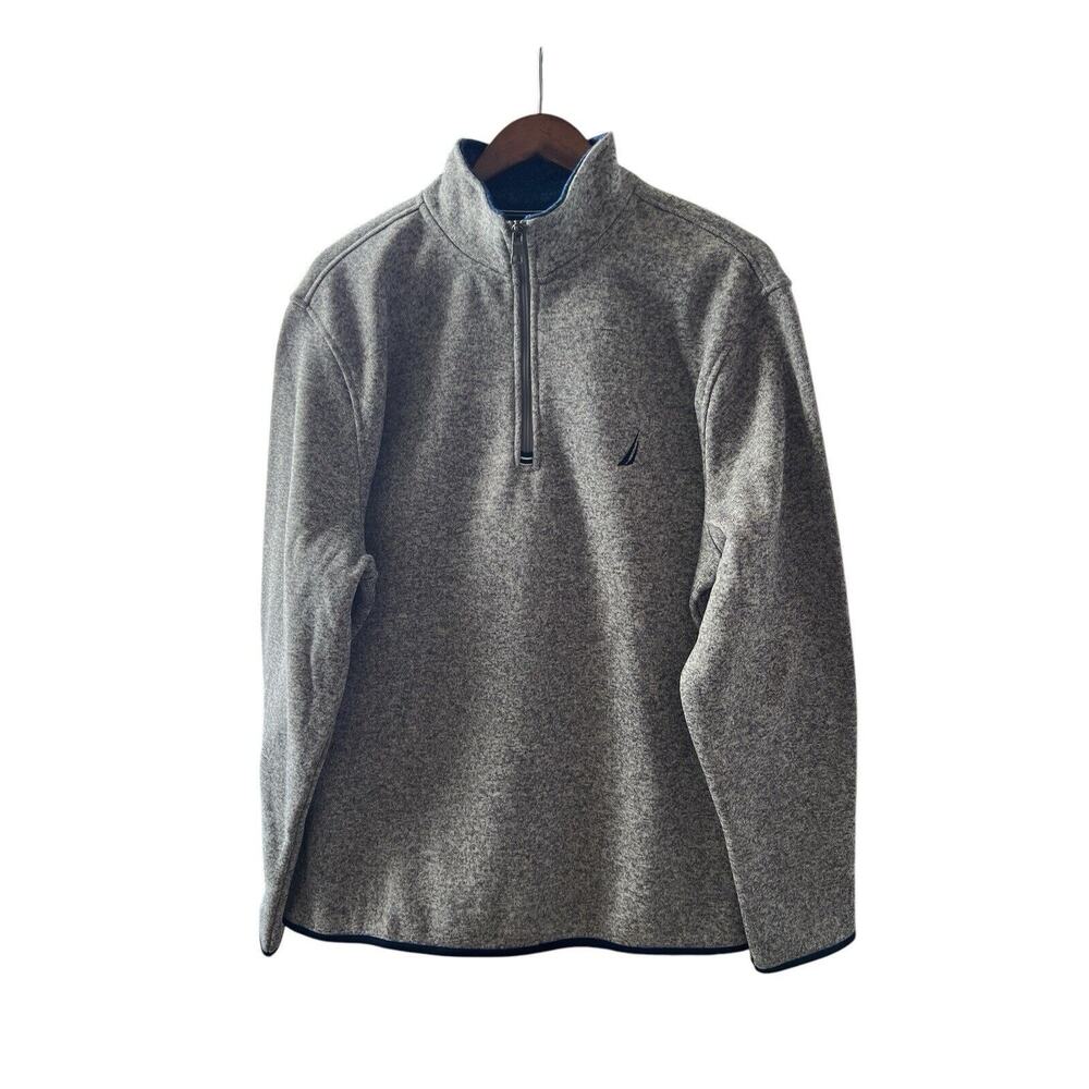 Nautica Size M Quarter 1/4 Zip Pullover Sweater Jumper Grey Blue Long Sleeve